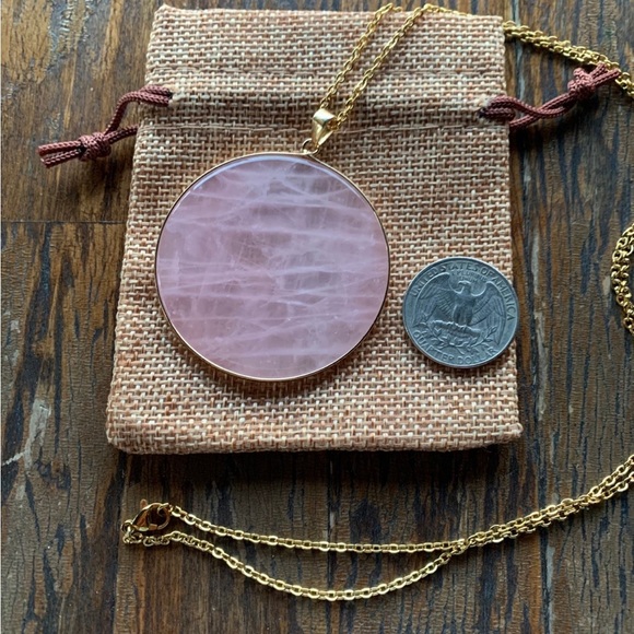 Large Rose Quartz Round Necklace Rose Quartz Minimalist Necklace - Picture 2 of 3